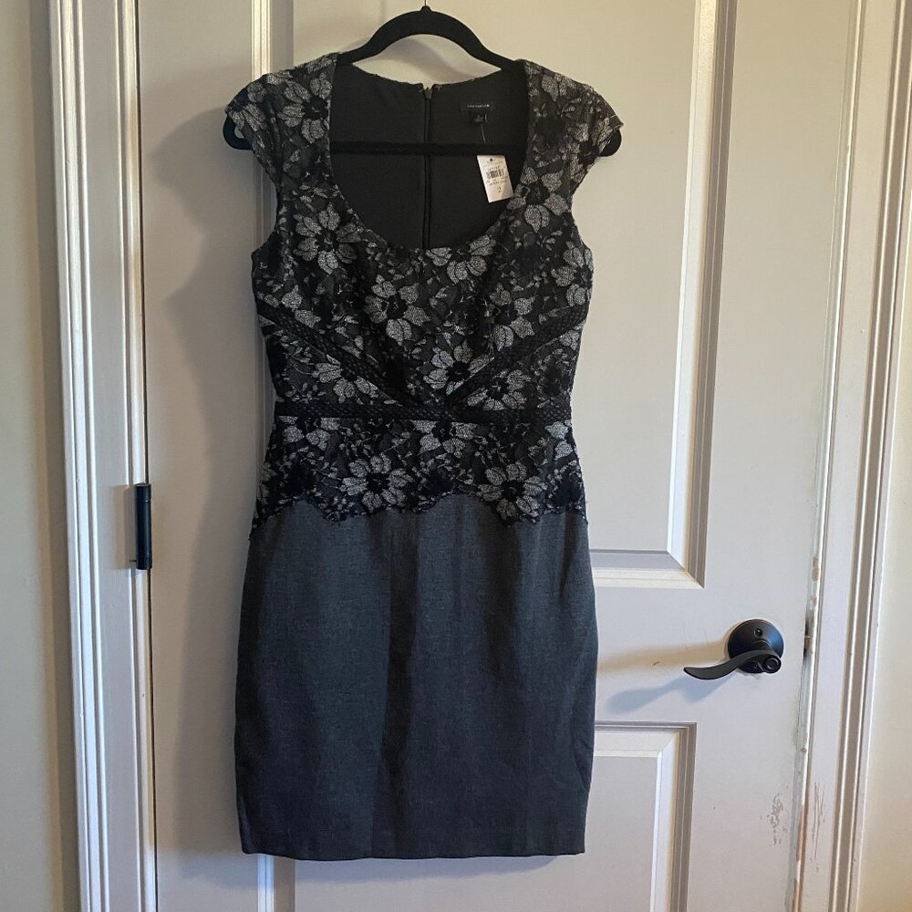 NWT Ann Taylor Lace Overlay Stretch Dress Gray Black Women's Size 2